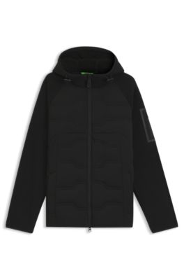 Wasserabweisende Hybrid-Jacke mit Teddy-Fleece und Steppmaterial, Schwarz