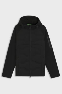 Hybrid water-repellent jacket with teddy fleece and quilting, Black