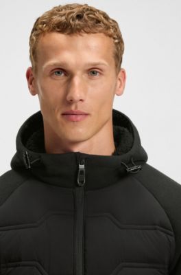 Hybrid water-repellent jacket with teddy fleece and quilting, Black