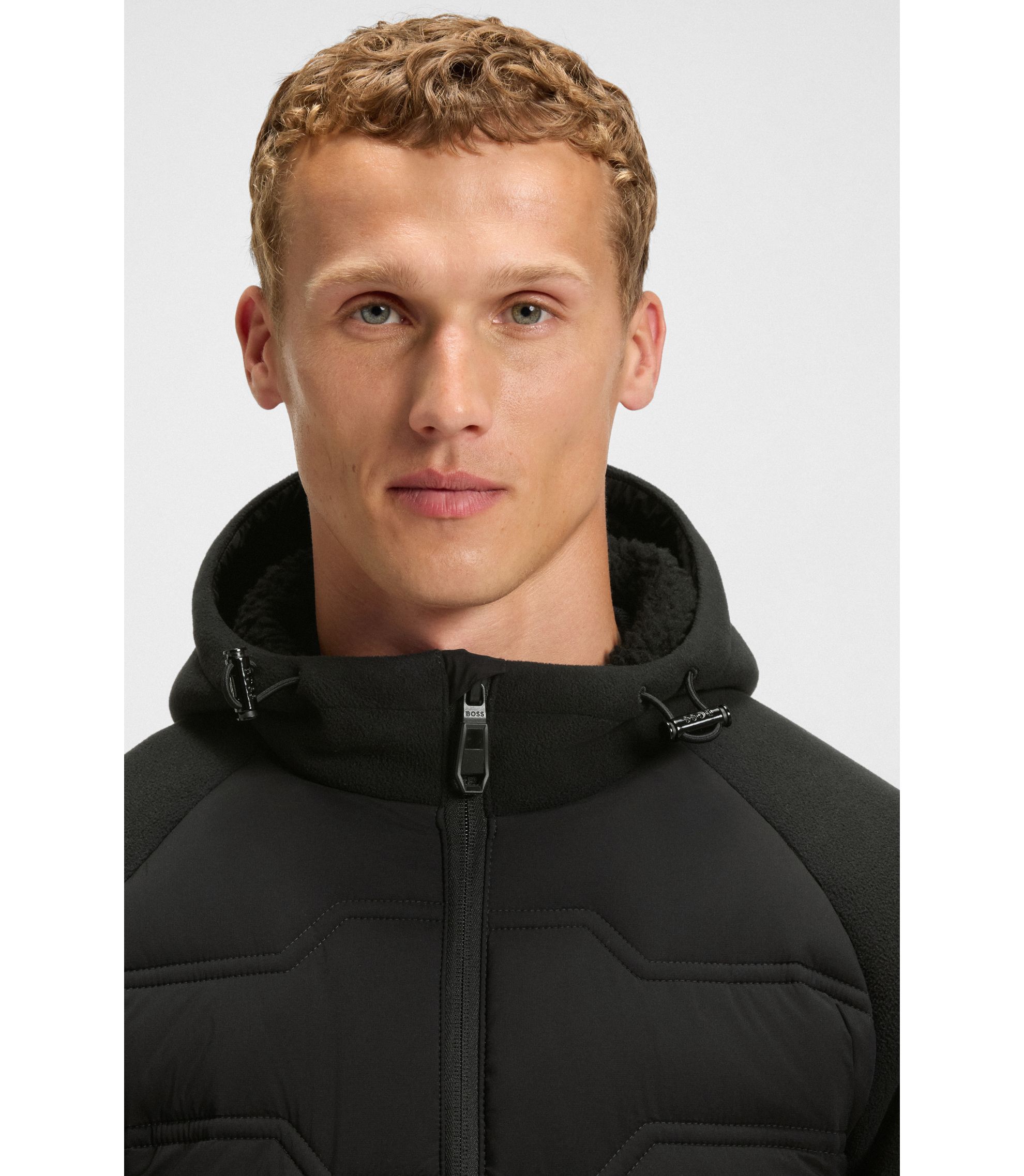 BOSS - Hybrid water-repellent jacket with teddy fleece and