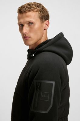 Hybrid water-repellent jacket with teddy fleece and quilting, Black