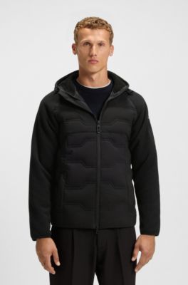 Hybrid water-repellent jacket with teddy fleece and quilting, Black