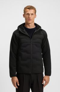 Hybrid water-repellent jacket with teddy fleece and quilting, Black