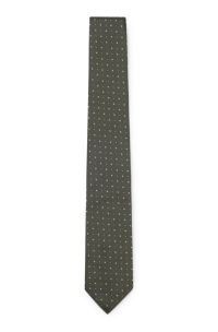 Silk-blend tie with jacquard pattern, Dark Green