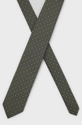 Silk-blend tie with jacquard pattern, Dark Green