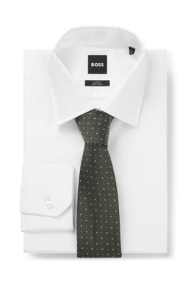 Silk-blend tie with jacquard pattern, Dark Green