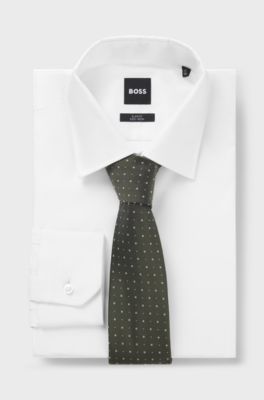 Silk-blend tie with jacquard pattern, Dark Green