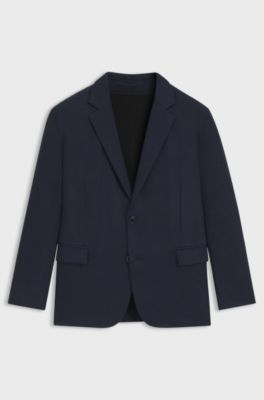 Slim-fit blazer in twill-print jersey, Dark Blue