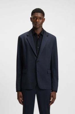 Slim-fit blazer in twill-print jersey, Dark Blue