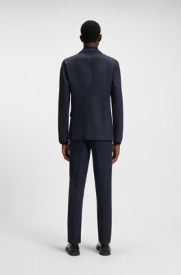 Slim-fit blazer in twill-print jersey, Dark Blue