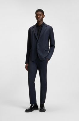 Extra-slim-fit trousers in micro-print stretch jersey, Dark Blue