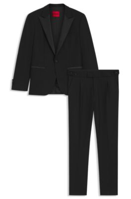 Modern-fit tuxedo suit in wool-blend dobby, Black