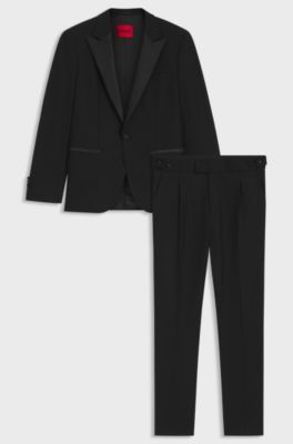 Modern-fit tuxedo suit in wool-blend dobby, Black