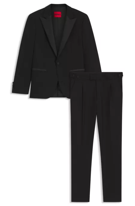Modern-fit tuxedo suit in wool-blend dobby