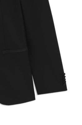 Modern-fit tuxedo suit in wool-blend dobby, Black