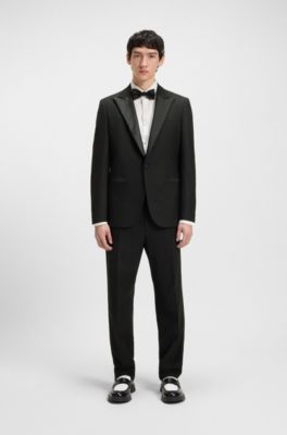 Modern-Fit Smoking aus strukturiertem Woll-Mix, Schwarz