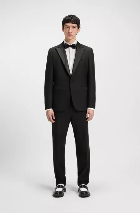 Modern-fit tuxedo suit in wool-blend dobby