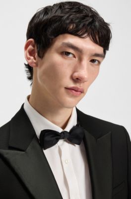 Modern-fit tuxedo suit in wool-blend dobby, Black