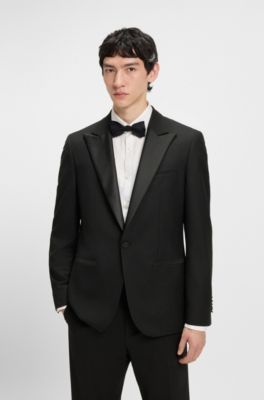 Modern-fit tuxedo suit in wool-blend dobby, Black