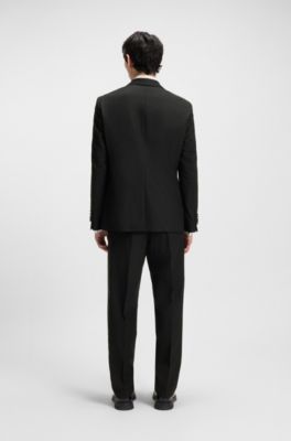 Modern-fit tuxedo suit in wool-blend dobby, Black
