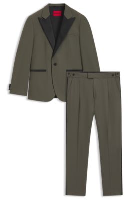 Modern-fit suit in wool-blend poplin, Olive