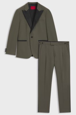 Modern-fit suit in wool-blend poplin, Olive