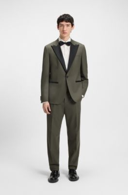 Modern-fit suit in wool-blend poplin, Olive