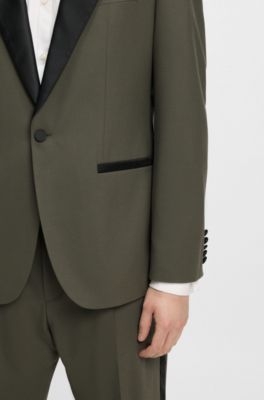 Modern-fit suit in wool-blend poplin, Olive
