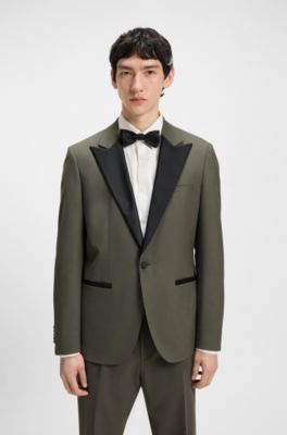 Modern-fit suit in wool-blend poplin, Olive