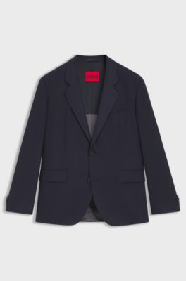 Modern fit jakkes&aelig;tsjakke i performance-twill med str&aelig;k, M&oslash;rkebl&aring;