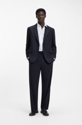 Modern-fit suit jacket in performance-stretch twill, Dark Blue