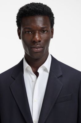 Modern-fit suit jacket in performance-stretch twill, Dark Blue