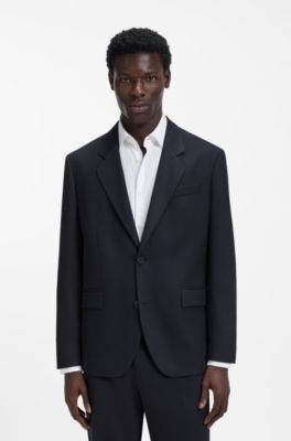 Modern-fit suit jacket in performance-stretch twill, Dark Blue