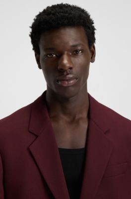 Modern-fit suit jacket in performance-stretch twill, Dark Red