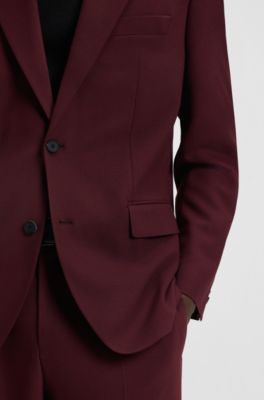 Modern-fit suit jacket in performance-stretch twill, Dark Red