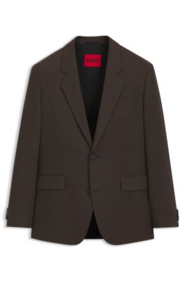 Modern-fit suit jacket in performance-stretch twill, Brown