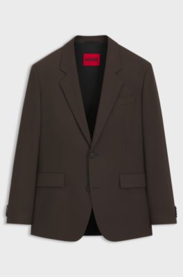 Modern-fit suit jacket in performance-stretch twill, Brown
