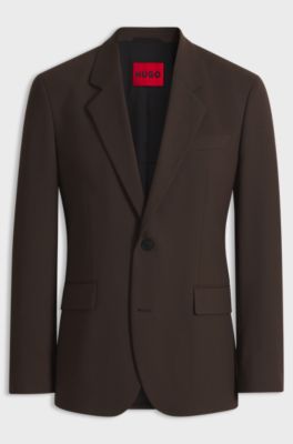 Modern-fit suit jacket in performance-stretch twill, Brown