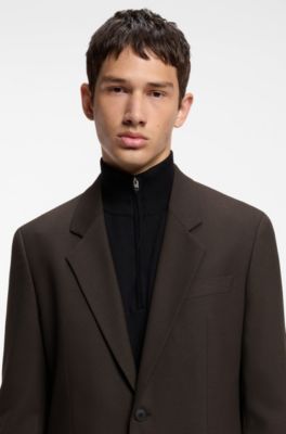 Modern-fit suit jacket in performance-stretch twill, Brown