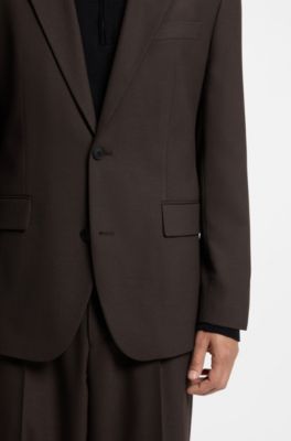 Modern-fit suit jacket in performance-stretch twill, Brown