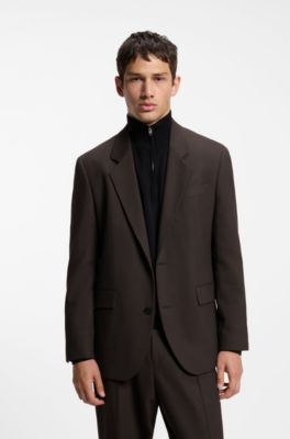 Modern-fit suit jacket in performance-stretch twill, Brown