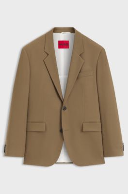 Modern-fit suit jacket in performance-stretch twill, Beige