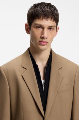 Modern-fit suit jacket in performance-stretch twill, Beige