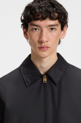 Regular-fit jacket in waxed cotton, Black