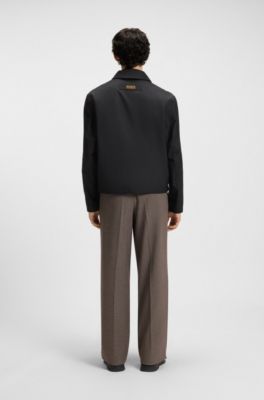 Regular-fit jas van gewaxte katoen, Zwart