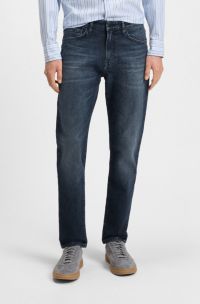 Tapered-fit jeans in blue comfort-stretch denim, Dark Blue