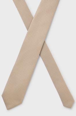 Silk-blend tie with micro pattern, Natural