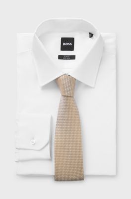 Silk-blend tie with micro pattern, Natural