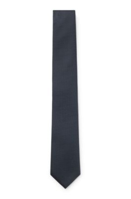 Silk-blend tie with micro pattern, Dark Blue
