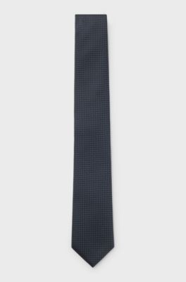 Silk-blend tie with micro pattern, Dark Blue